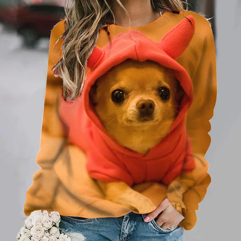 

3D Dog Print Women's Round Neck Sweater 2023 Autumn New Women's Sweatshirt Casual Versatile Fashion Female Hoodied Clothing Tops