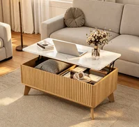Table basse moderne avec plateau relevable et rangement, plateau effet marbre et finition chêne clair, table centrale de salon à hauteur réglable, 105 cm 4