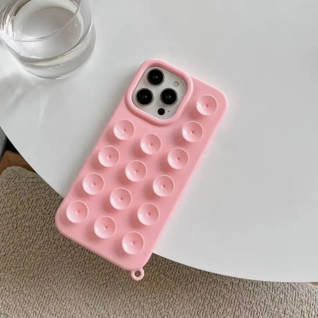 Charming Suction Cup Wrist Strap Case with Lanyard - Soft Liquid Silicone Solid Color Cover