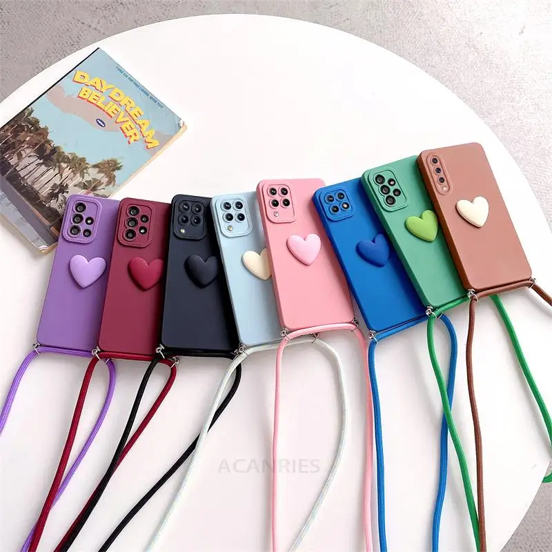 Love Heart Crossbody Lanyard Silicone Phone Case with Cord