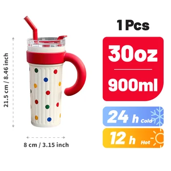 30oz Insulated Tumbler With Handle And Lid Straws, Stainless Steel Travel Coffee Cup Holder Friendly, Metal Water Bottle Keeps D 3