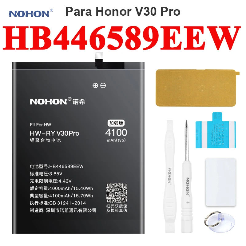 Nohon Battery For Huawei Honor V30 Pro V30Pro HB446589EEW 4000-4100mAh Li-polymer Bateria For Honor V30 Pro V30Pro Battery+Tools