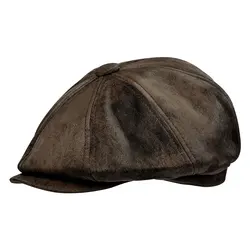 Timeless Leather Beret - Chic and Versatile Statement Hat - One Size (Brown)