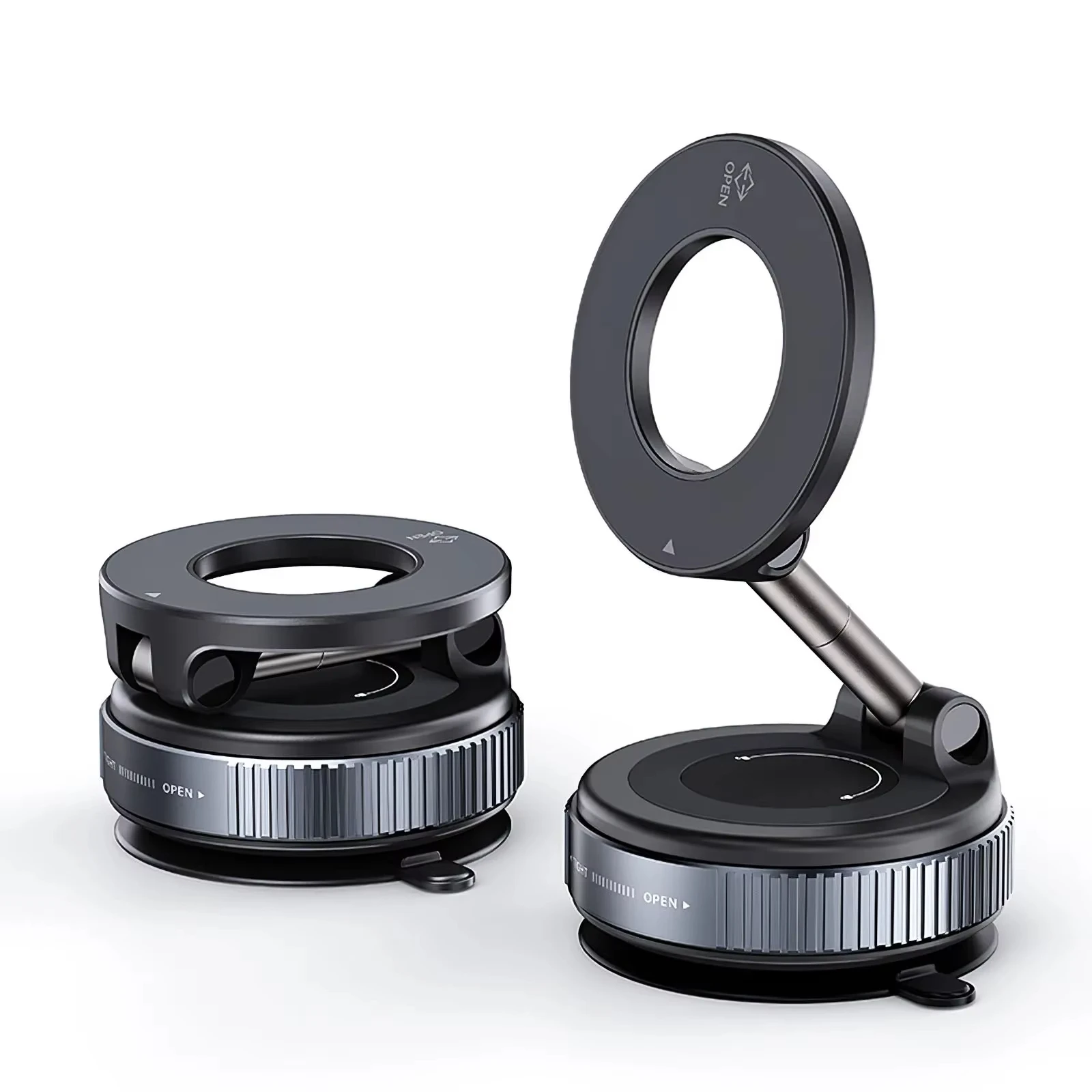 Universal Magnetic Car Mount with 360° Rotation and Vacuum Suction Cup