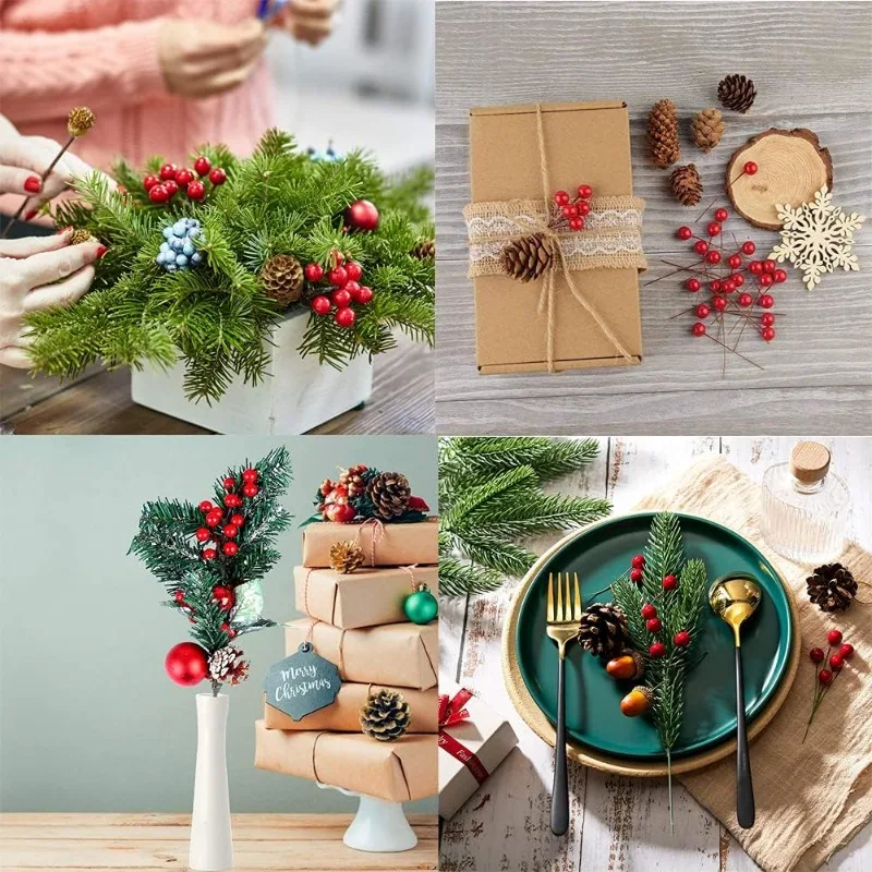1200/50x Mini Künstliche Stechpalmen Beeren Rot Gold Gefälschte Stechpalme Beerenzweige Weihnachtsbaum Ornamente Neujahr Party Dekore DIY Handwerk – Detail 9