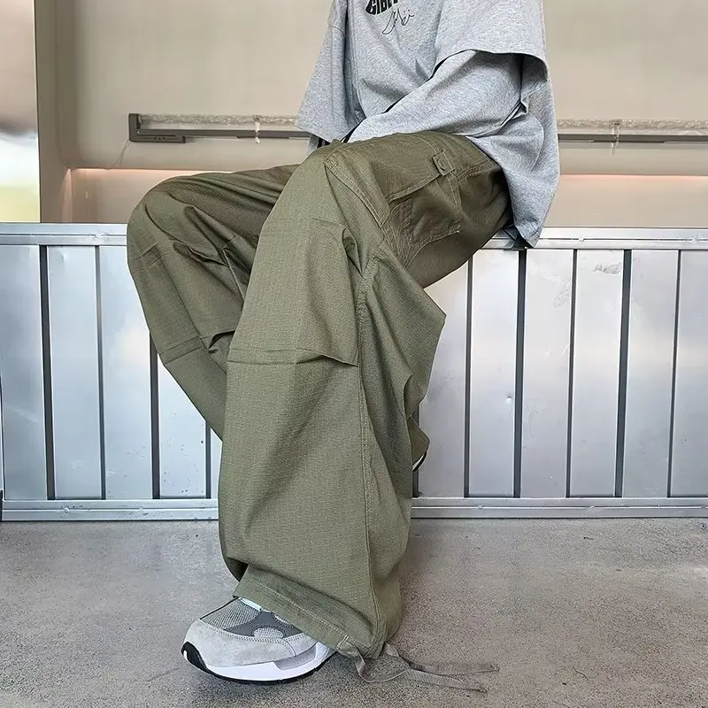

Green Cargo Pants Men Japanese Oversize Wide Leg Trousers Male Black Loose Casual Streetwear Hip Hop Safari Style