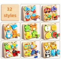 Montessori Cartoon 3D Wooden Puzzle Animal Traffic Jigsaw Toys for Kids Early Learning Educational Cognitive Game Children Gifts 2