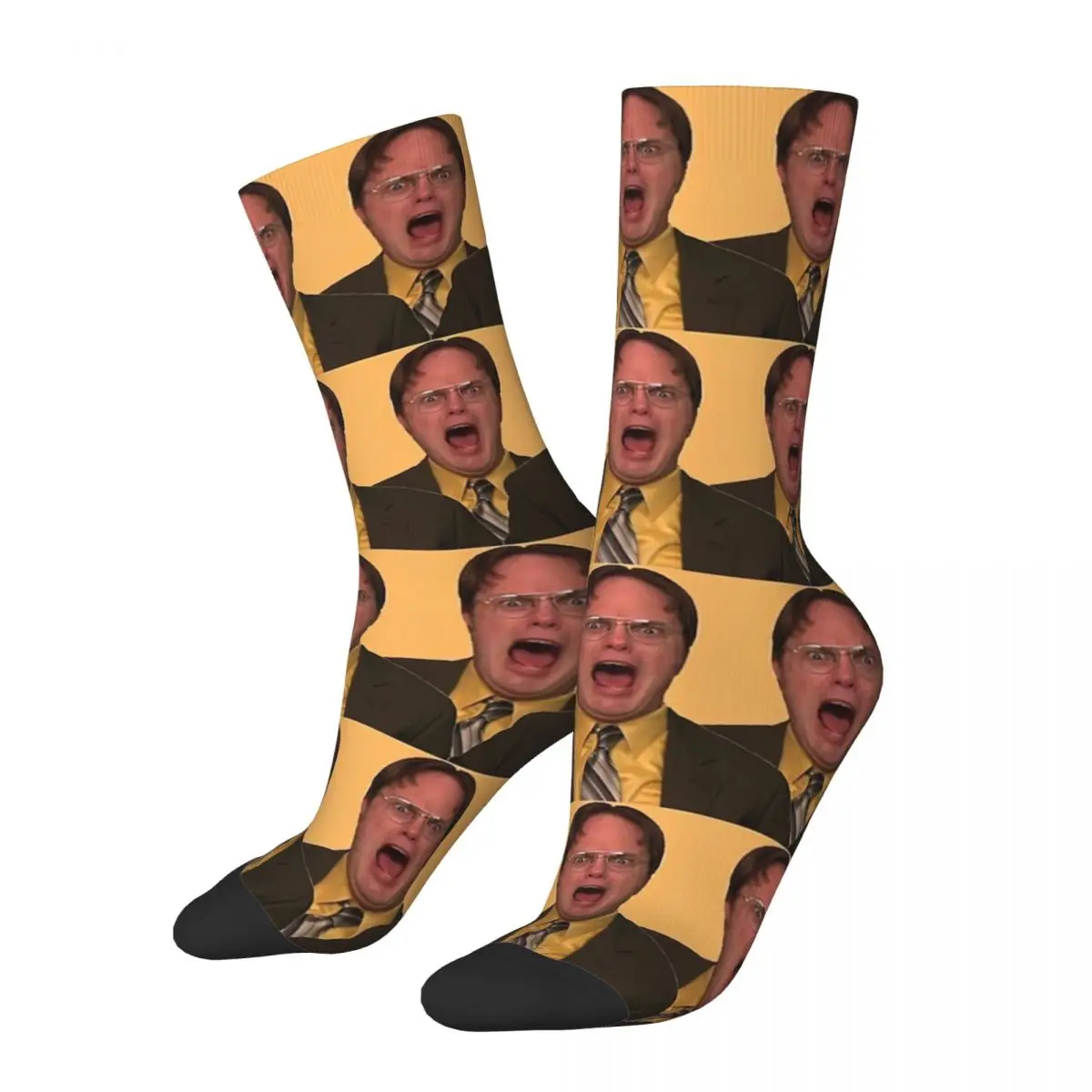 

Dwight Schrute The Office Repeat In Mustard Yellow Shirt Yelling Funny Socks for Women Men Novelty Street Style Crazy Sock Gifts