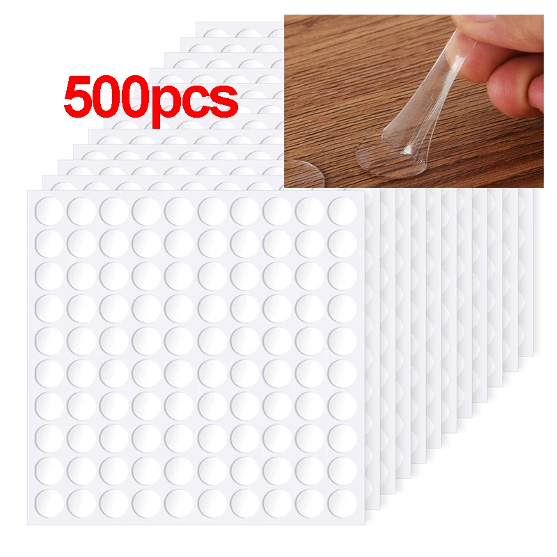 500pcs Double Sided Tape Removable Round Clear Sticky Dots Tape Tack No Trace Putty Stickers for Poster Festival Decoration 10mm