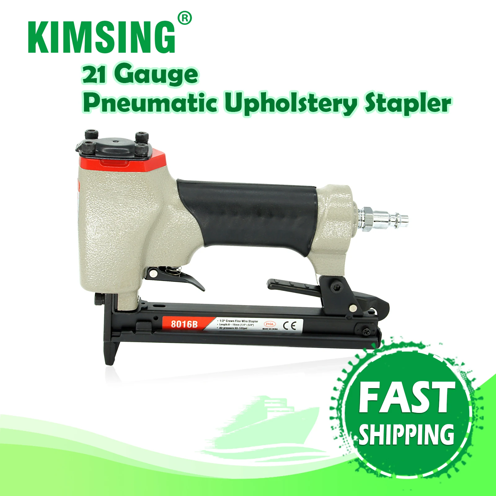 Dongya 7116L Pneumatic Upholstery Stapler with 10,000 PCS Staples, 22 Gauge  1/4'' to 5/8'' Length, 3/8'' Crown Long Nose Staple Gun, Air Power Fine