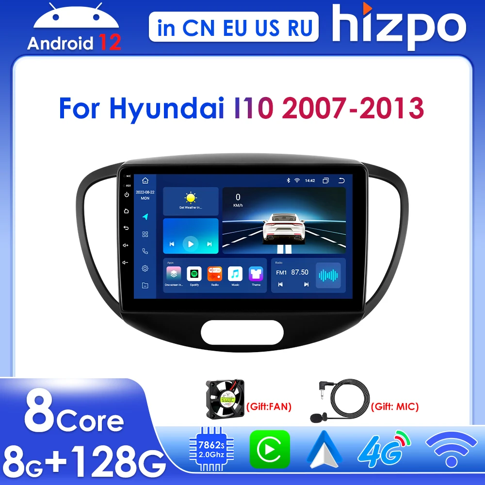 

Hizpo 9" Automotive Multimedia for Hyundai I10 2007 2008-2013 Android 12 Carplay Screen 2din Car Radio GPS Navigation RDS Stereo