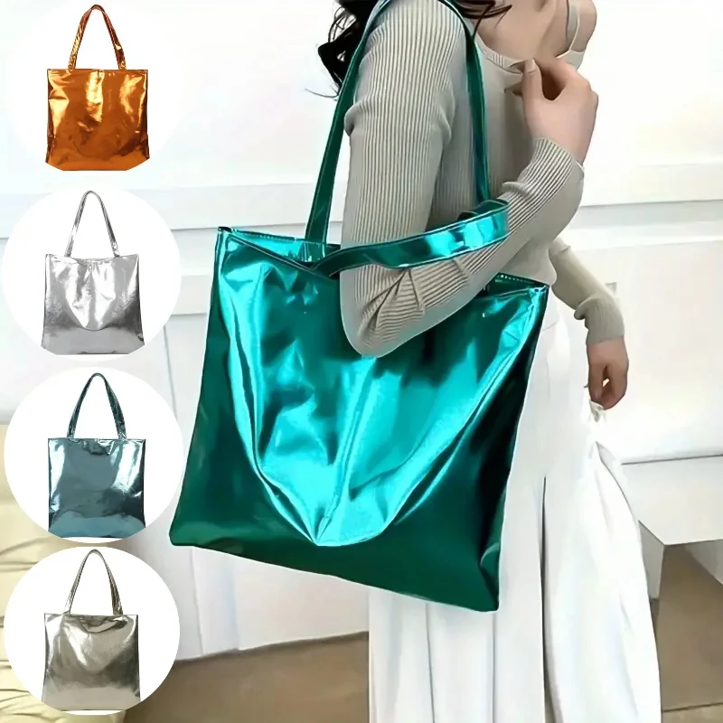 Mode hohe Kapazität glänzende Einkaufstaschen für Frauen Einkaufstasche Pu Leder Handtaschen glänzende lässige weibliche Geldbörse Mädchen Umhängetasche