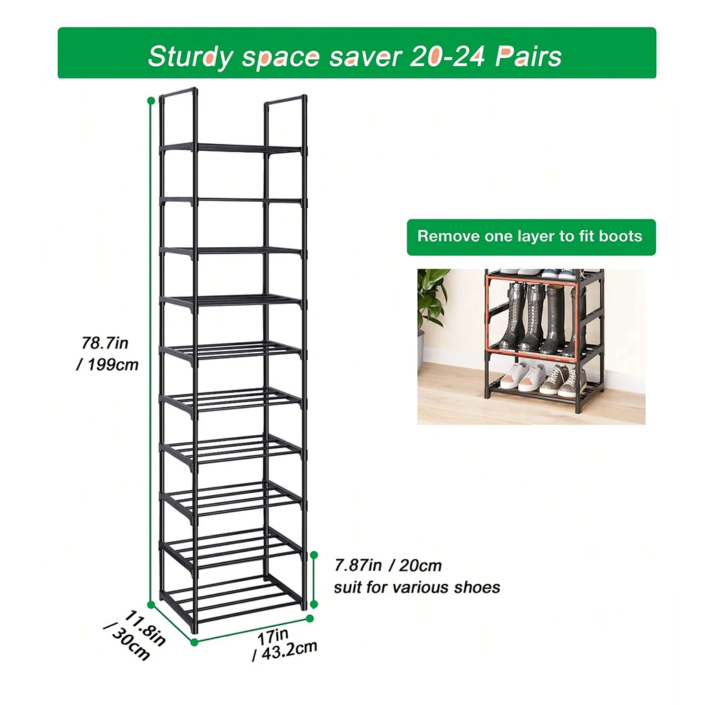 10-Tier shoe rack organizer Save Space 20-25 pairs Sturdy Shoe Shelf for Closets Entryway