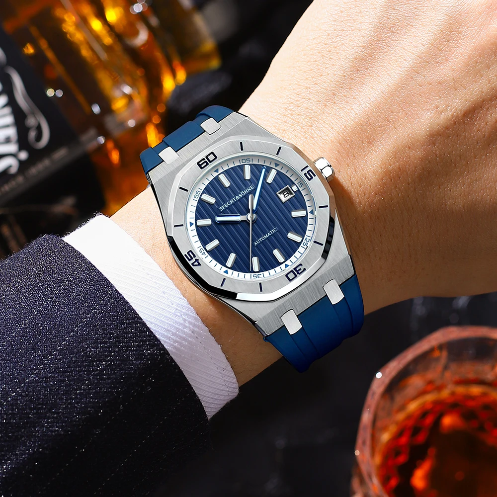 specht&sohne new classic men's watch 50m waterproof luminous sapphire crystal blue automatic mechanical watches reloj hombre Specht&Sohne New Classic Men's Watch 50M Waterproof Luminous Sapphire Crystal Blue Automatic Mechanical Watches Reloj Hombre 4