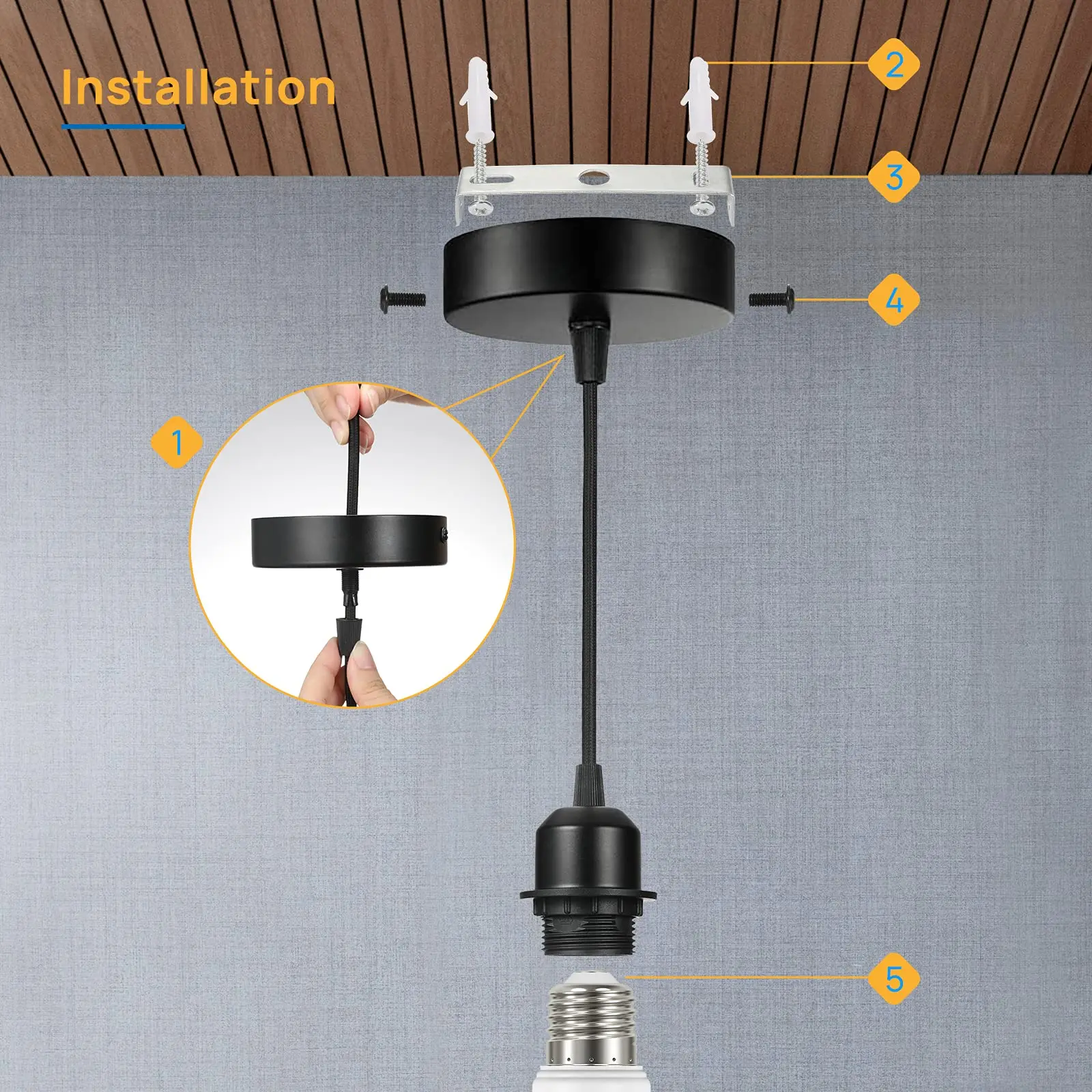 Vintage E26 E27 hanging lamp holder Full teeth with 3M cable ceiling lamp holder socket base for hanging pendant lights