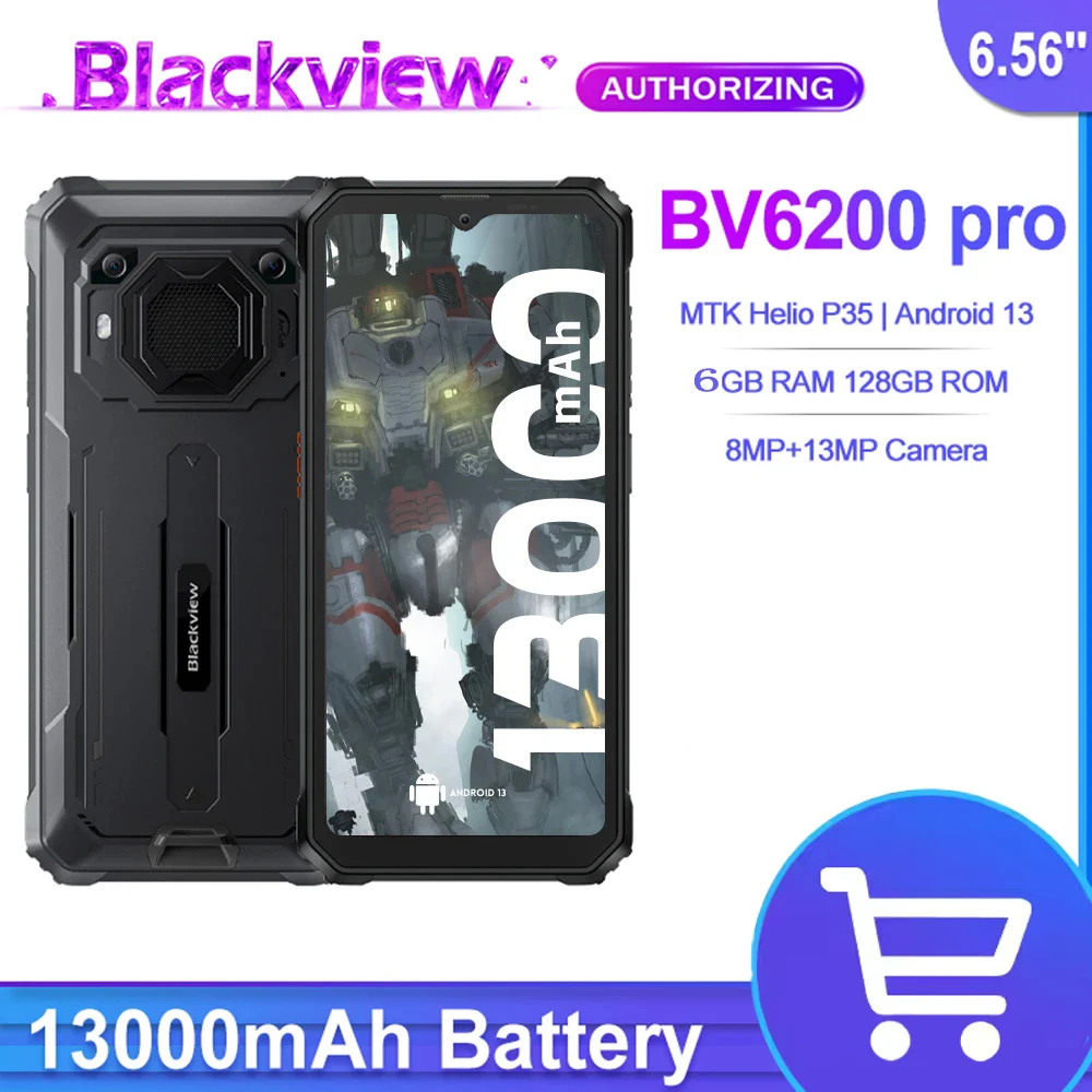 Blackview BV6200 Pro Helio P35 Android 13 6.56'' Rugged Celular 6.56'' 6GB 128GB IP69 Waterproof 13000mAh 18W Fast Charger NFC