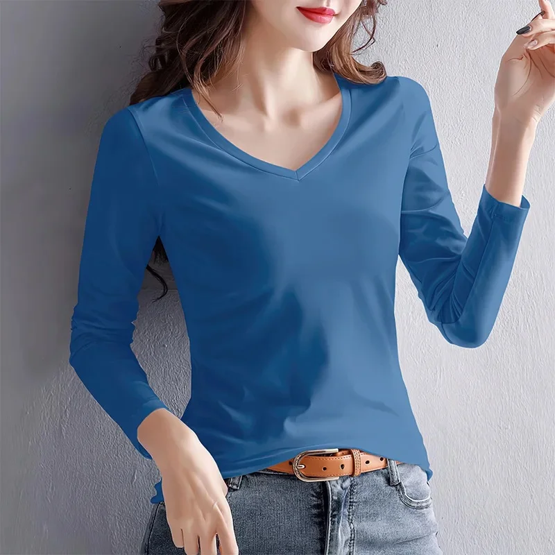 Fog blue v-neck long sleeve