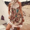 2025 New Women's Dress Embroidered Splicing Fashion Printed Off-shoulder Ethnic Beach Vest Mini Skirt