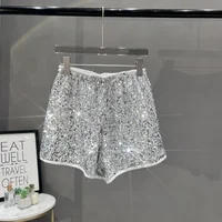 New Modern Heavy Industries sequined European high-waisted shorts women's new 2024 elastic loose wide-leg hot pants casual pants - Image 2