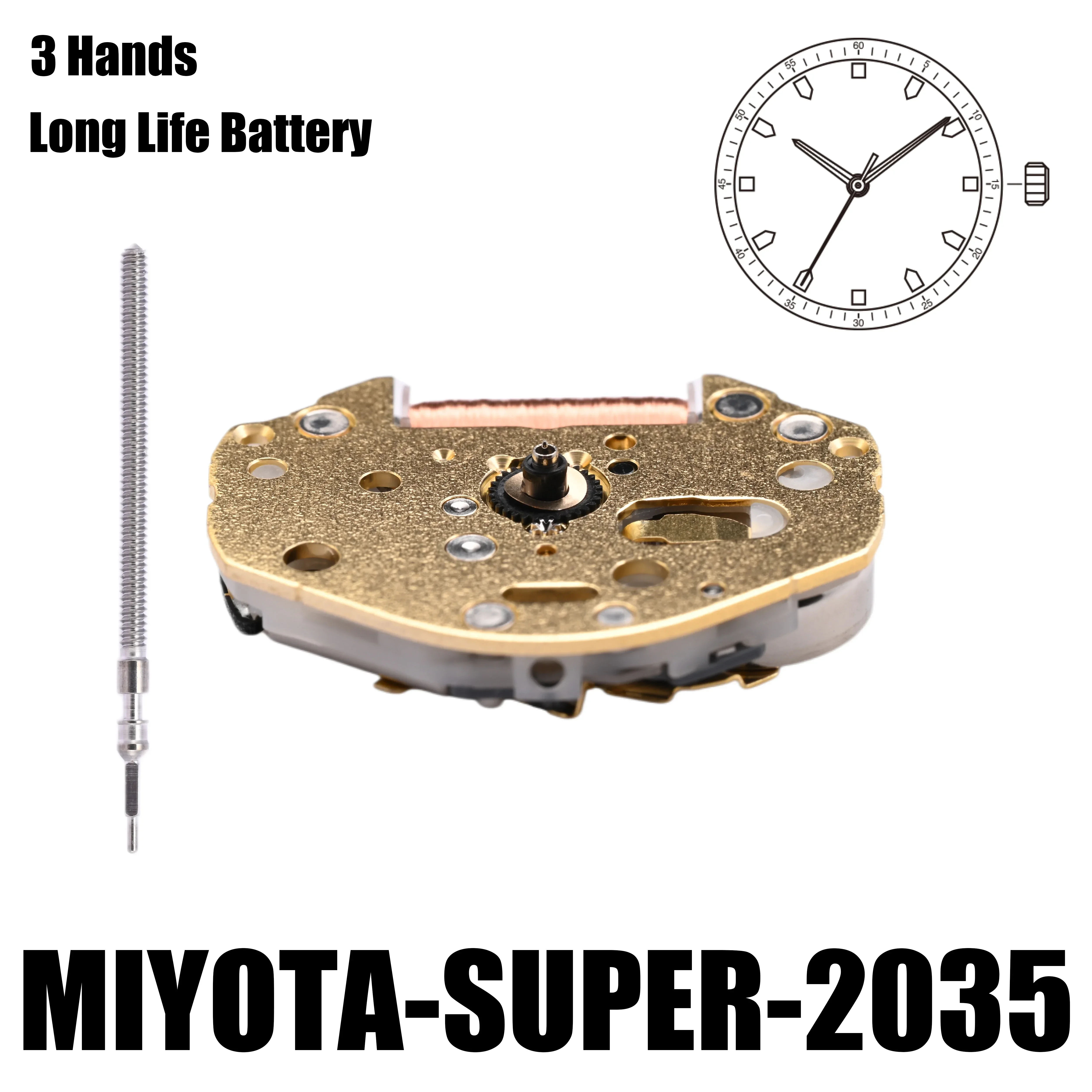 2035 Movement Miyota Super Gilt 3 Hands Size:6 3/4&times;8'''Heigh:3.15mm-YOUR ENGINE-Metal Made In Japan mechanical watch movement watch movement