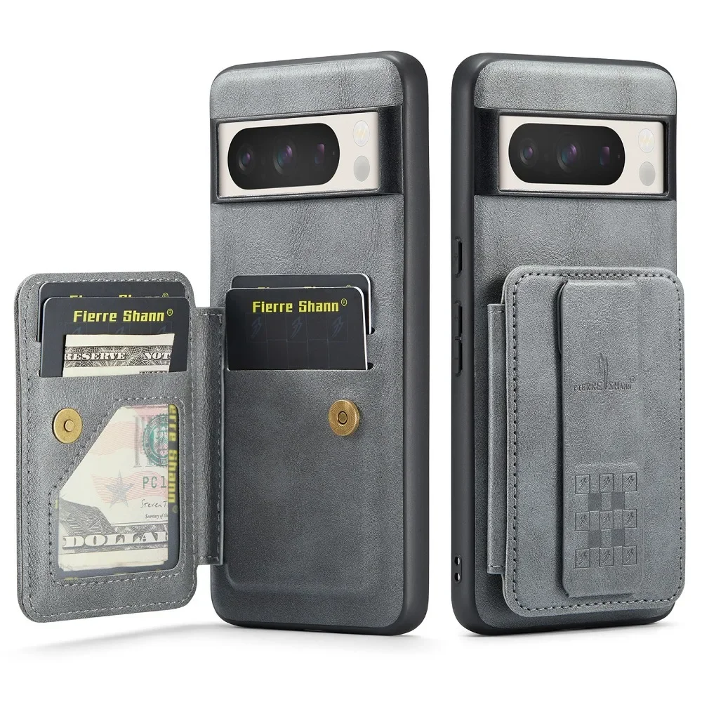RFID Blocking Flip Card Holder Wallet with Magnetic Retractable Wristband - PU Leather Cover