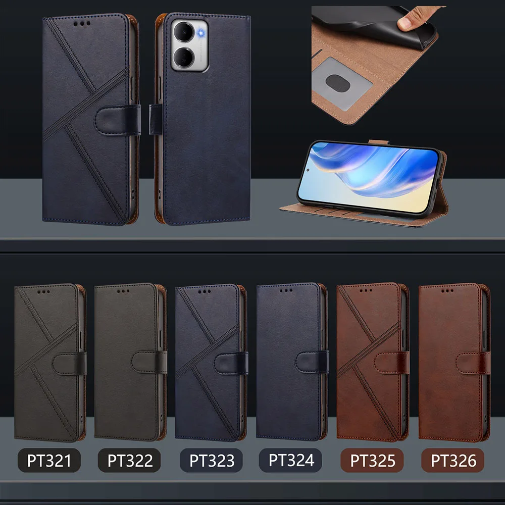 Leather Wallet Case with Magnetic Flip, Card Slots & Kickstand