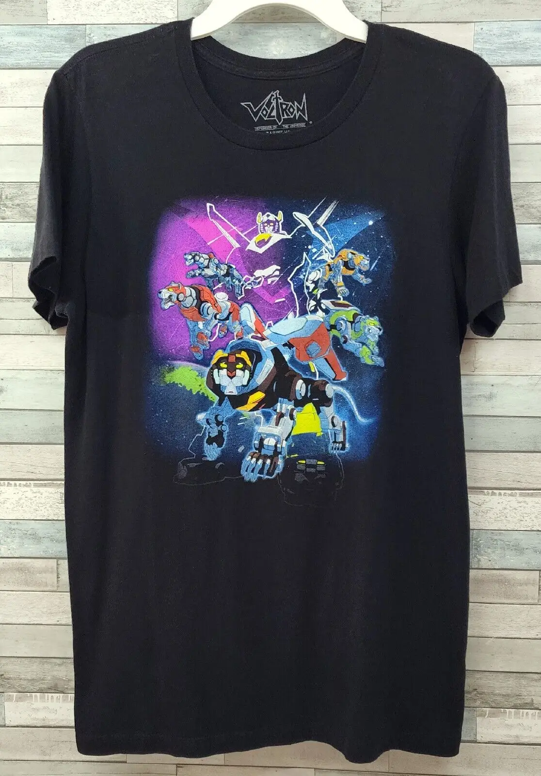 Voltron T-Shirt Taglia Media Defender Of The Universe Mens Black Voltron Tee Maniche Lunghe O Corte