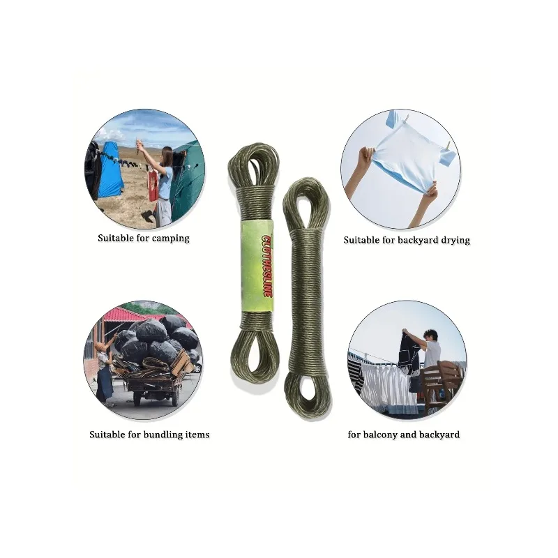 10M Steel Clothesline with Pvc Coating-Durable, Versatile, Easy to Clean, Indoor Outdoor Supplies, Rustproof and Wear-Resistant