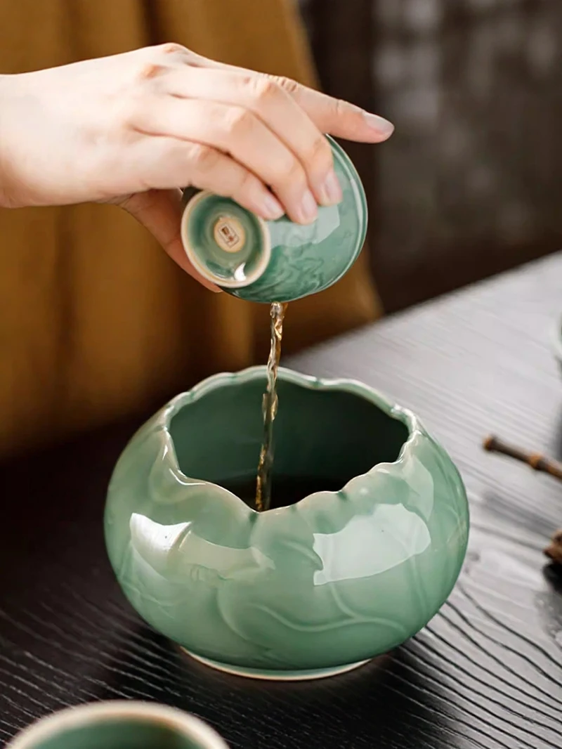 고급 청자 도자기 차 세트, 명품 세라믹 공부차 도구, 다도용 물통, 다실, 차 테이블, 차 찌꺼기통, 선물 상자