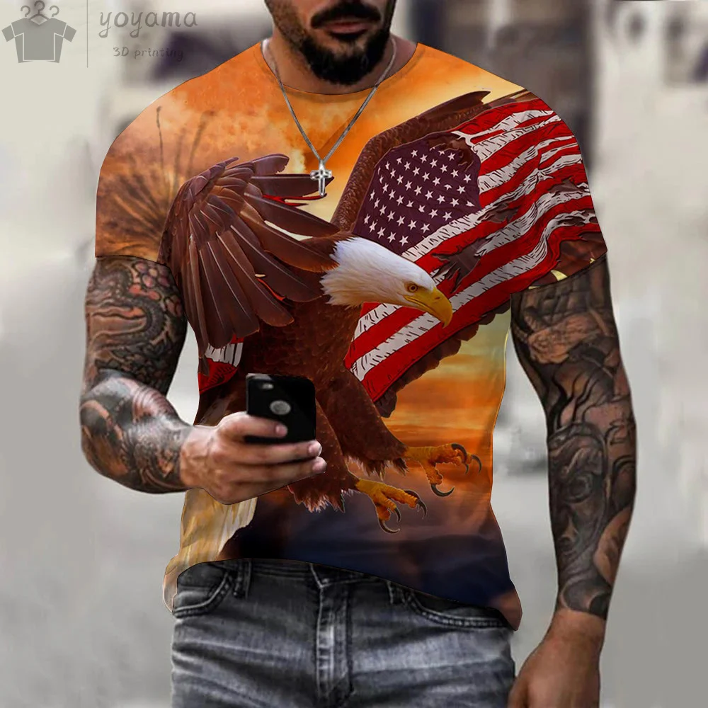 Classic American Flag Eagle Graphic T-shirt For Men Oversized_voghion.com