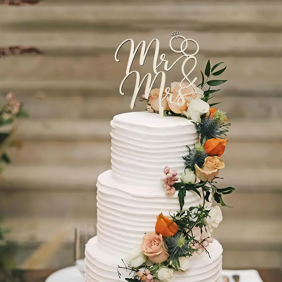 Artsdite Topper Per Torta Mr And Mrs Glitter Oro - Decorazione Scritta In Inglese Per Matrimonio, Fidanzamento E Addio Al Nubilato