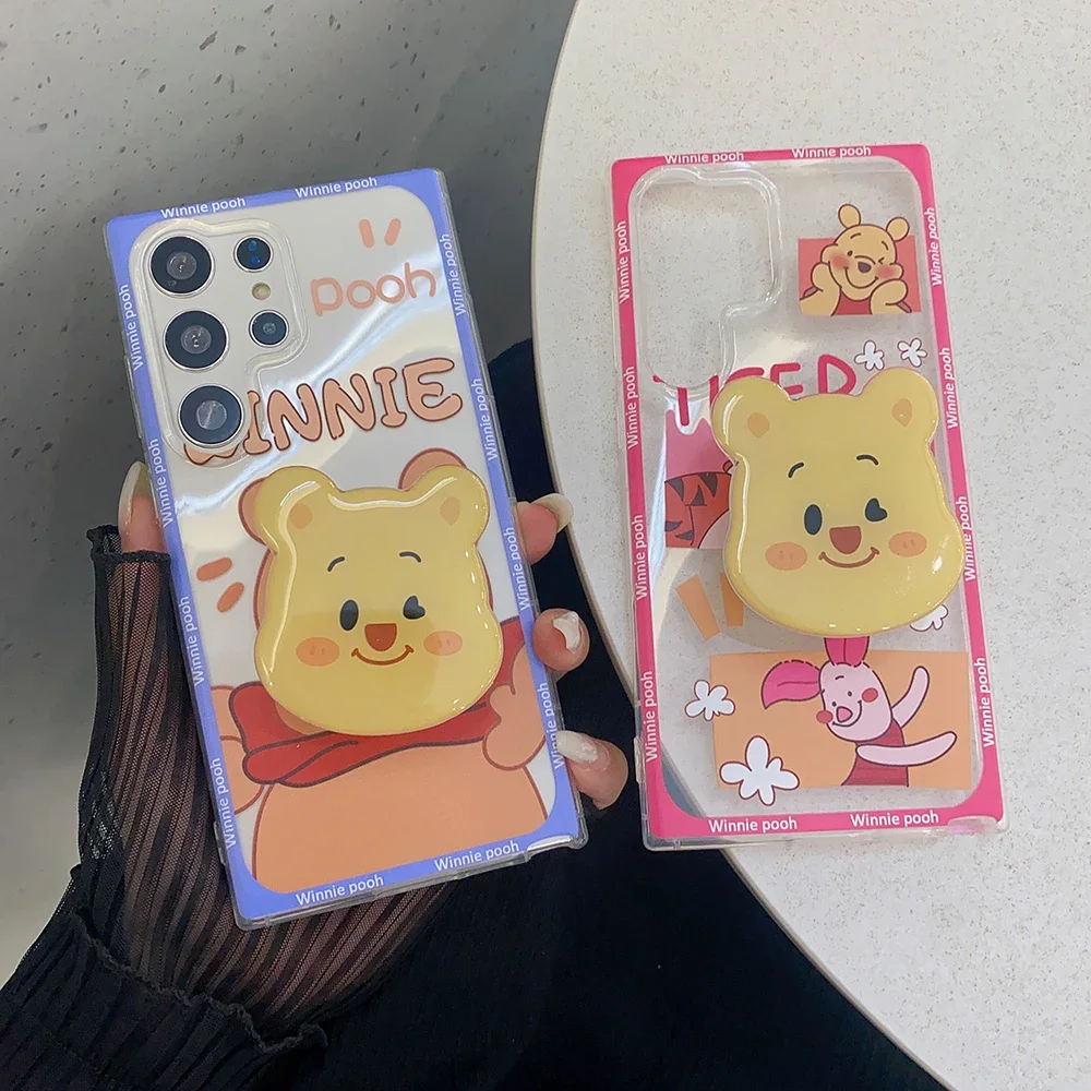 

Cartoon Disney Winnie The Pooh With Bracket Lanyard Phone Case for Samsung Galaxy S20 S21 FE S22 S23 Plus Ultra A53 A54 5G Cover