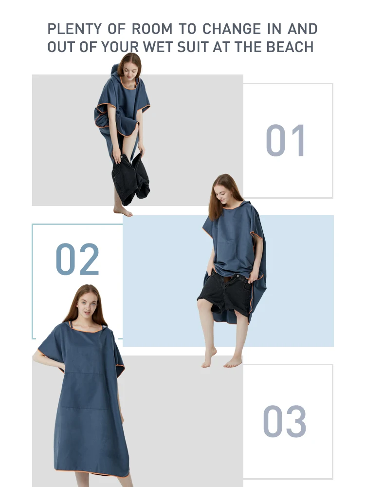 Surf Poncho Towel Poncho Quick-Dry Towel Hoodie Microfiber Beach Robe Changing Poncho Swim Towel Beach Poncho For Adults (A5) 6