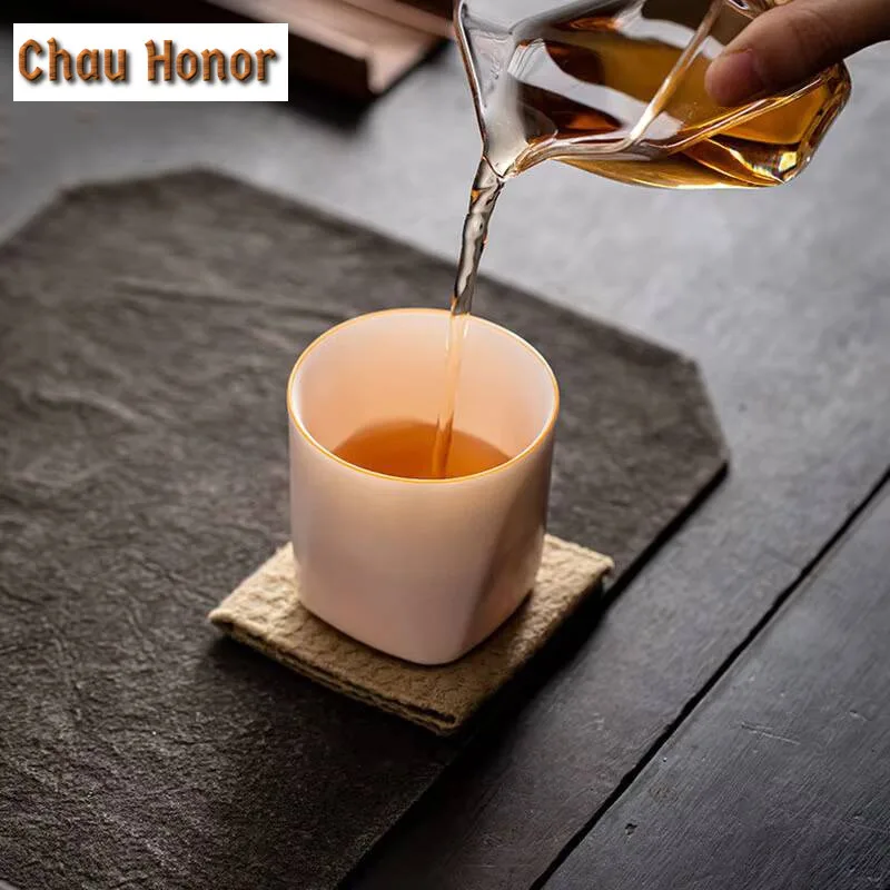 160ml Boutique Jade Grease Ru Porcelain Prism Cup Ru Kiln Master Cup Handmade Ceramic Household Kung Fu Teaset Tea Ceremony Gift