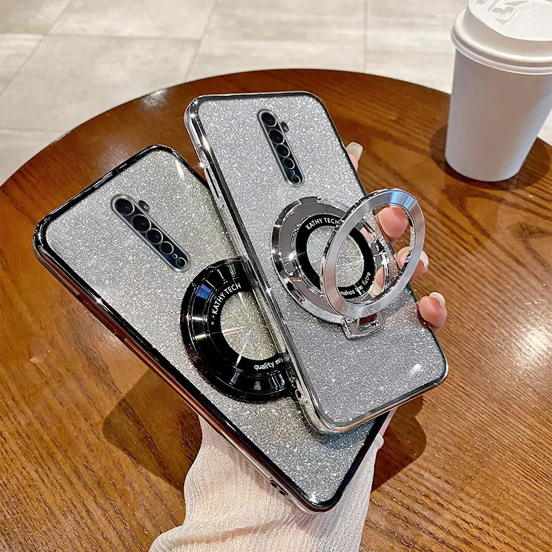 Per Oppo Reno 2 Involucro Galvanico Soft Glitter Tpu Cover Posteriore Di Lusso Oppo Reno 2 Staffa Per Custodia Magnetica