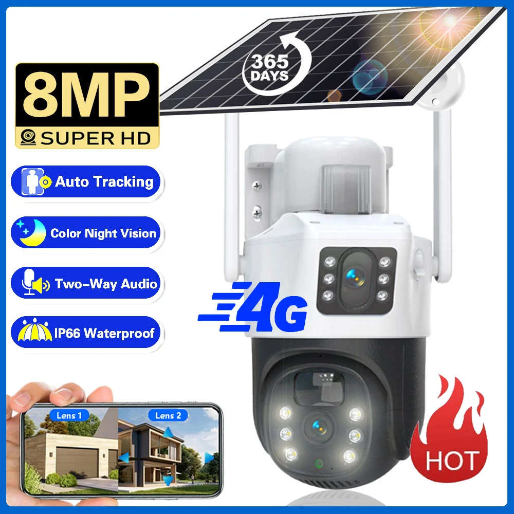 4G Sim Card 4K Camera 2.4G WiFi Network CCTV Security Protection Smart Home  PTZ Cameras Surveillance Exterieur Sans Fil 8MP HD - AliExpress