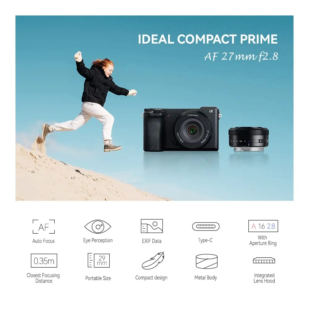 TTArtisan 27mm F2.8 APS-C 자동 초점 렌즈 (후지 X, 후지필름 X-A3, X-T20, 니콘 Z, E, NEX-3, 캐논 RF 미러리스 카메라용)