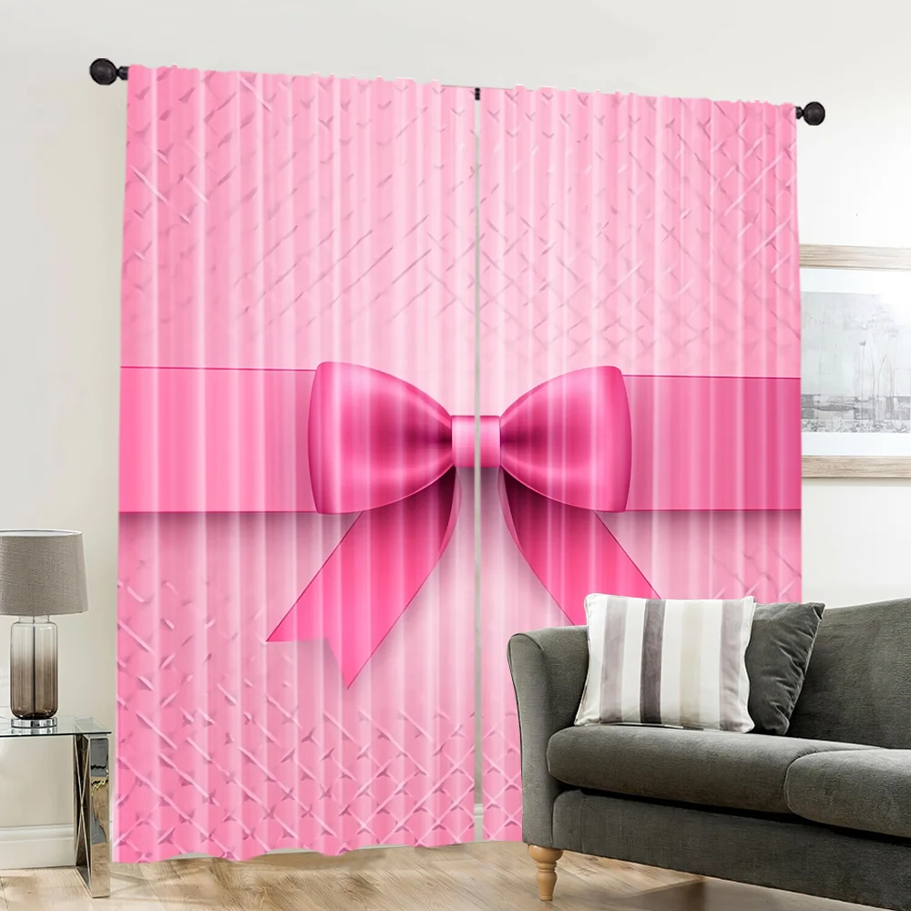 2pcs, spring summer Curtains Pink bow tie Art Digital Print Drapes Durable 100% Polyester Fabric Festive Perfect for 6