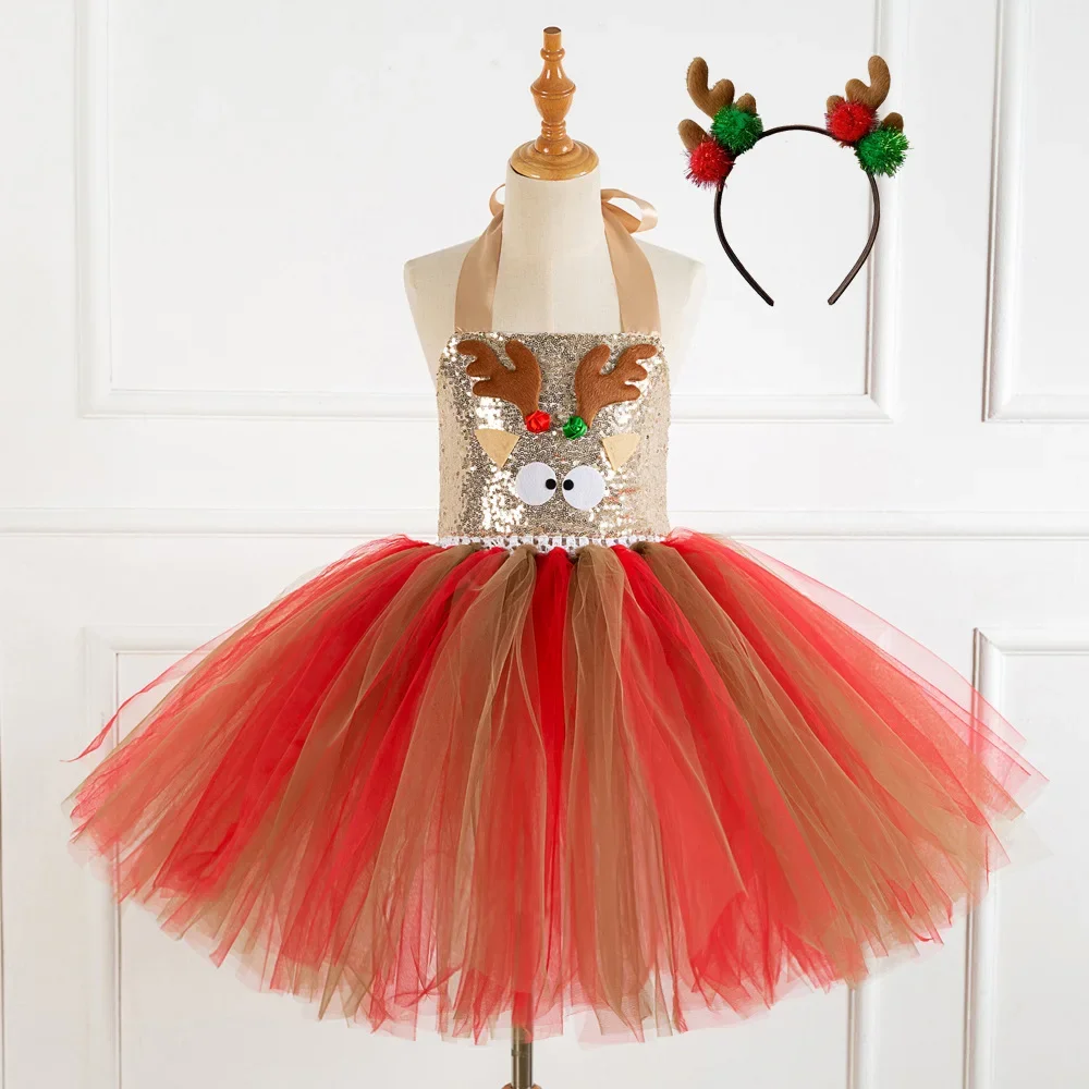 

Elk Sequin Tutu Dress for Girls Christmas Halloween Costume for Kids Clothes Carnival Party Outfit Children Birthday Dresses