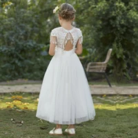 Christmas Girl’s New Bohemian Style Lace Tassel Flower Backless Solid Color Fashionable and Atmospheric Gathering Mesh Dress