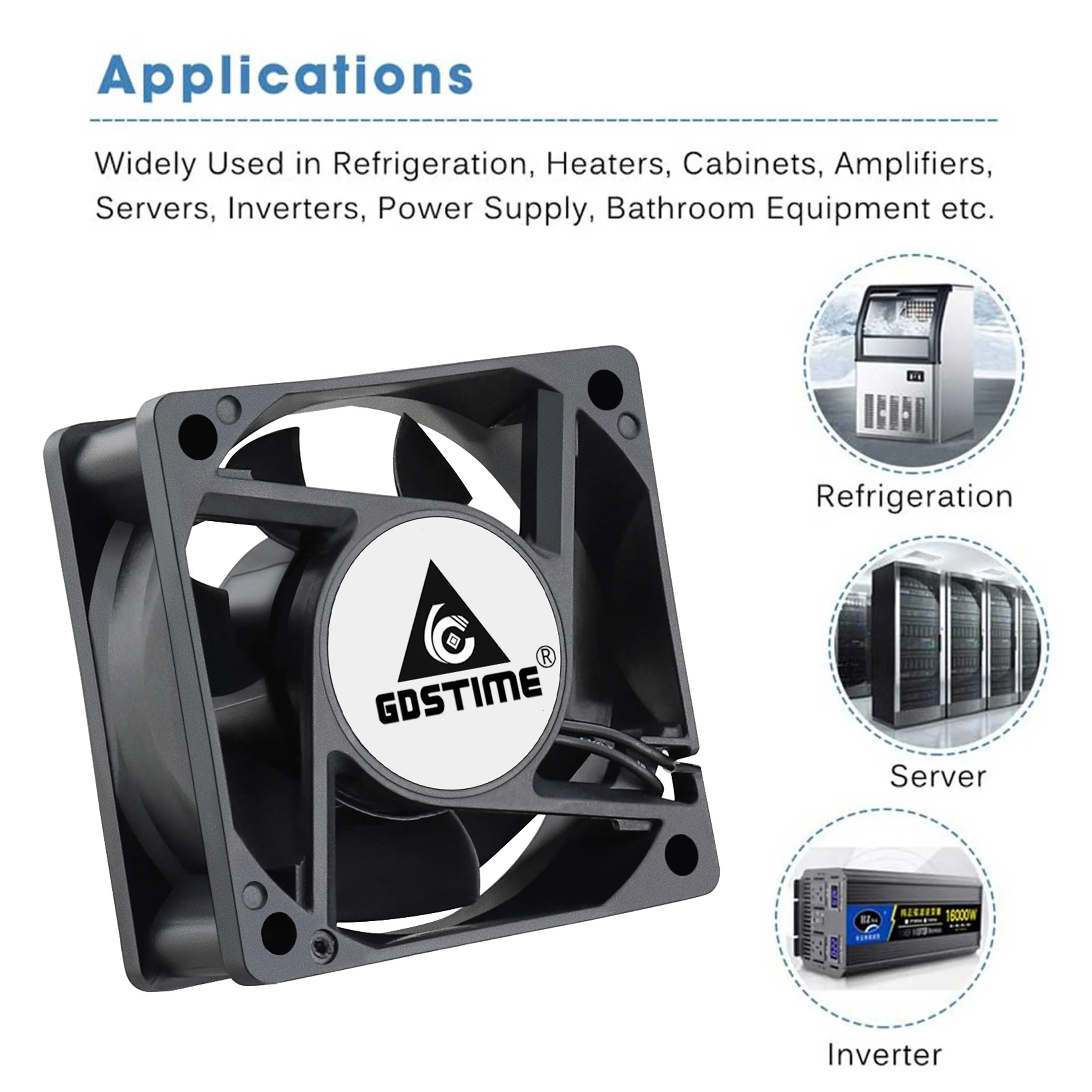 Gdstime-ventilador sem Escova da Caixa do Computador do ce Refrigerador do Processador 110v ca 120v 220v 230v 240v 6025 8025 9225 12038 60 mm 80 mm 90 mm Bola 120 mm - Imagem 4