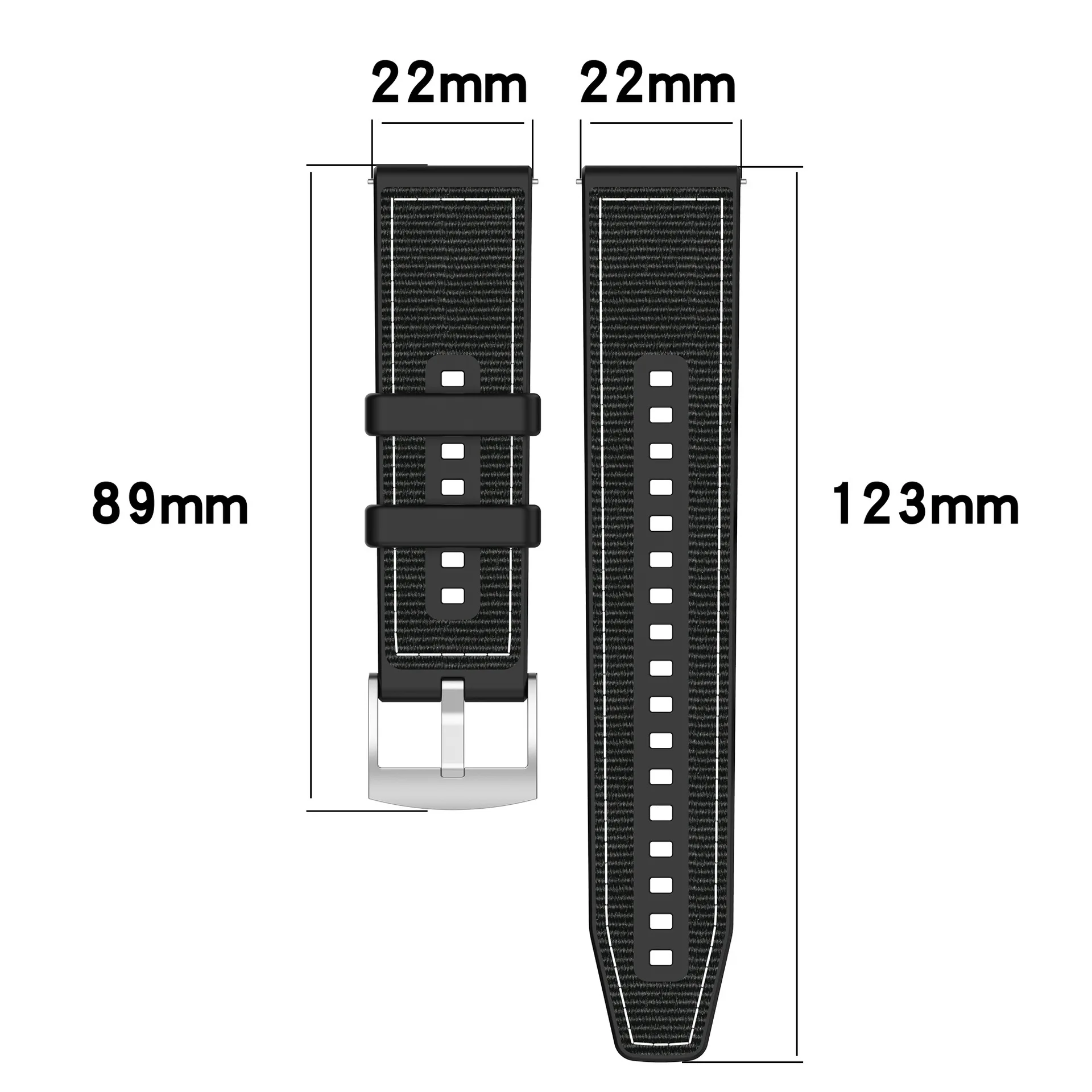 22mm Composite Silicone Sport Watchband - Premium Nylon Bracelet Strap