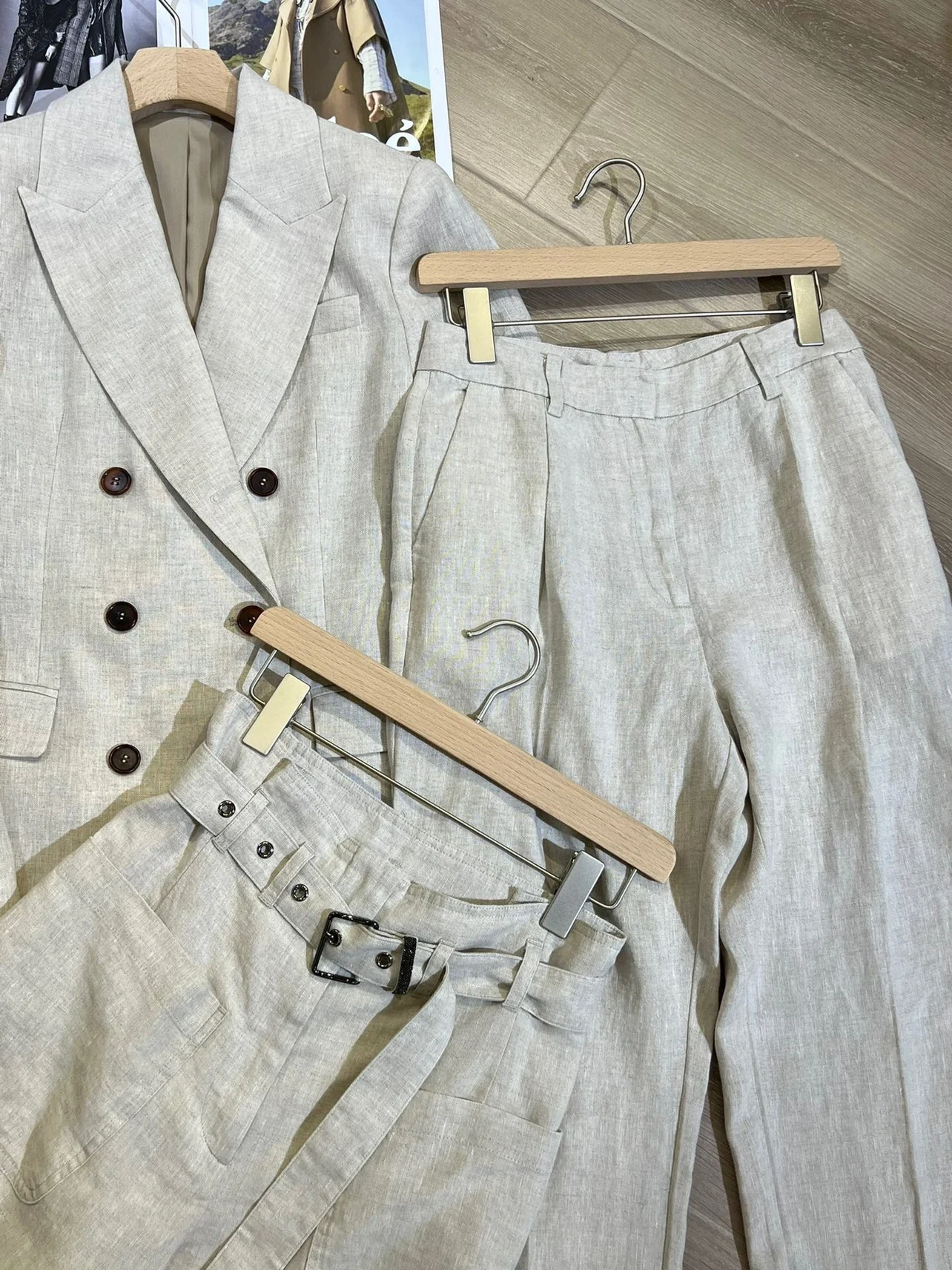 Italian Style B*C Linen Blazers Set Casual Suit Long Pants Classic Fashion Two Piece Suit High Quality