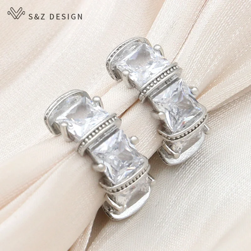 S&Z DESIGN New Fashion 585 Rose Gold Color Square Cubic Zirconia Drop Earrings For Women Wedding Elegant Jewelry Gift