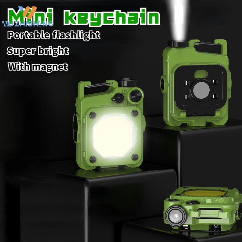 

Mini Keychain Strong Magnetic Work Lights Outdoor Camping High Brightness Flashlights 6 Modes Torch with Adjustable Bracket