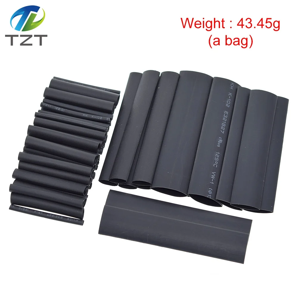 Assorted Heat Shrink Tube 127pcs/set Black Wire Wrap Electrical Insulation Cable Sleeving 2-13mm