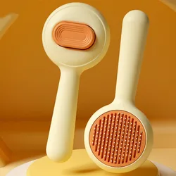 Self - Cleaning Pet Grooming & Massage Brush with One - Click Hair Removal (Yellow)