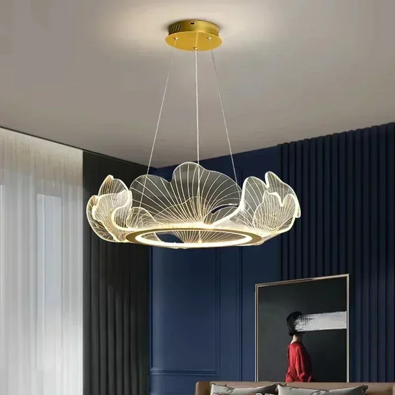 Postmodern creative luxury ginkgo leaf pendant light LED Nordic minimalist living room dining room bedroom decoration lighting
