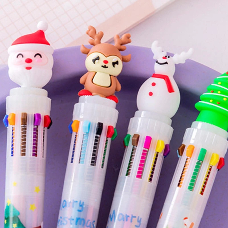 

1Pc 10 Colors Christmas Press Ballpoint Pen Cute Cartoon Christmas Pen Class Stationery Reward 0.7MM Ball Pen School Supplies