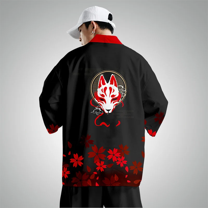 Two-piece Suit Japanese Cardigan Men Cosplay Dragon Print Yukata Red Kimono Shorts Sets Patchwork Asian Traditional japanese kimono cardigan,japanese kimono,japanese kimono shirt